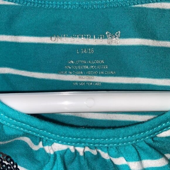 Sequined Butterfly Blue and White Striped Shirt - Picture 3 of 3